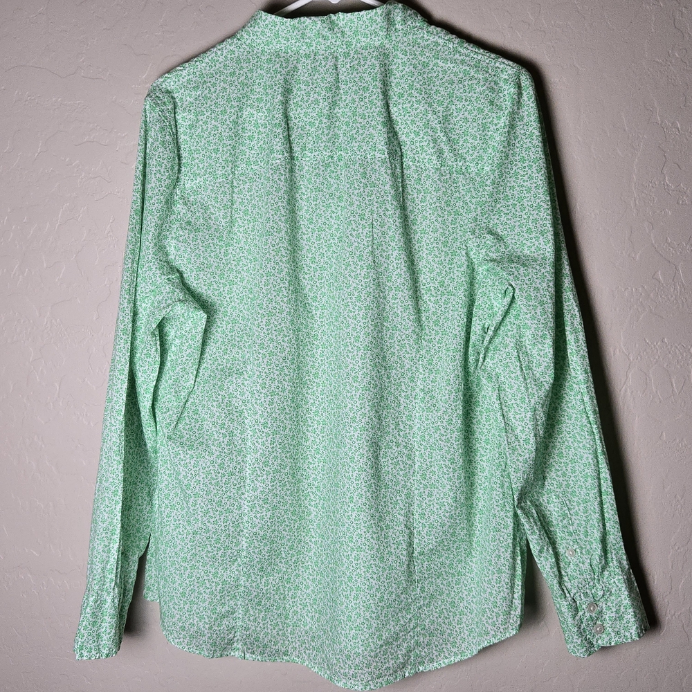 J Crew Factory Button Up Shirt 100% Cotton Long Sleeve Floral Green Women's XL - Picture 3 of 11